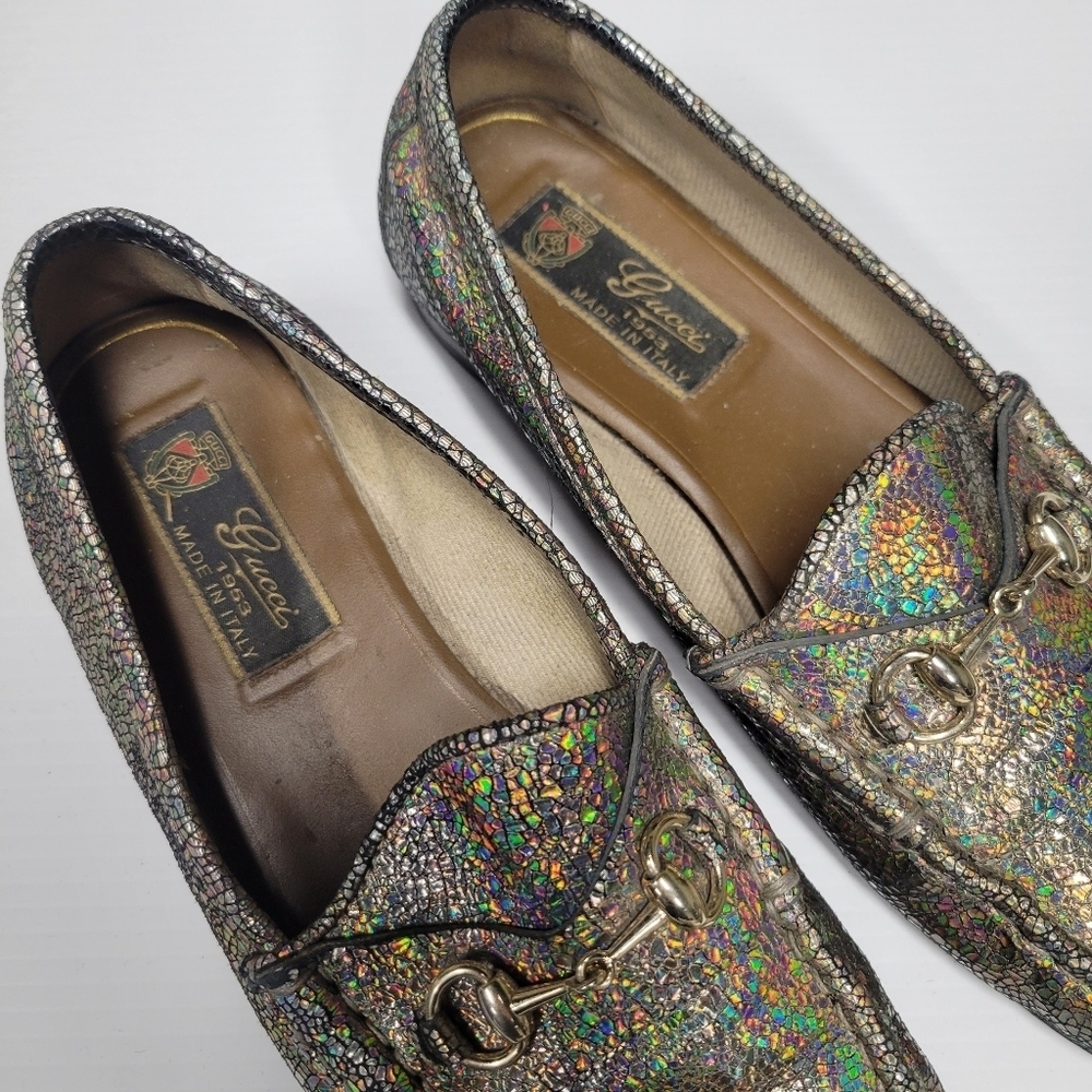 Gucci 60th Anniversary 1953 Holographic Tan Leather Horsebit Loafers 36.5 6.5 - Picture 8 of 9